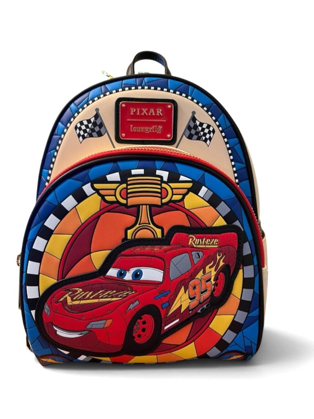 Loungefly Disney Pixar Cars Lightning McQueen Stained Glass Mini Backpack NWT